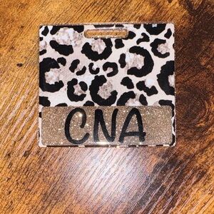 Leopard Print Badge Holder with Gold Glitter Accent